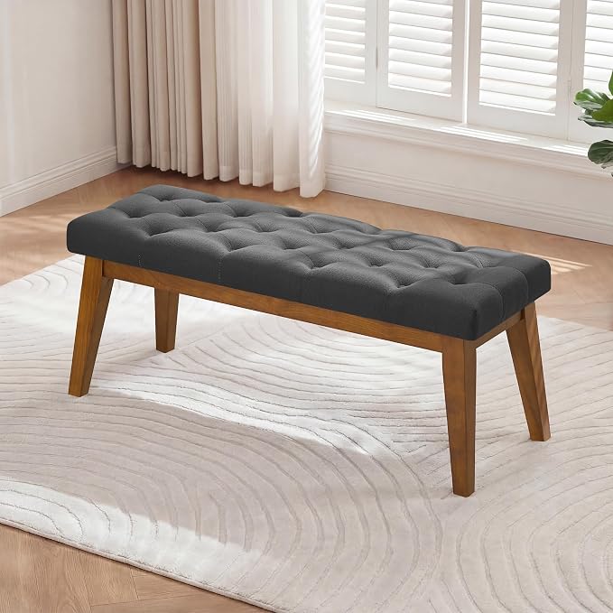 43.5" Upholstered Bedroom Bench, Linen Entryway Bench by CACFTII