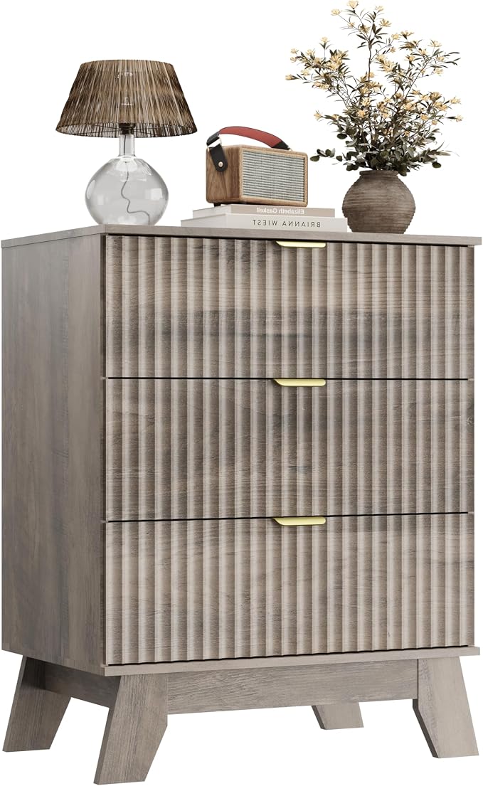 Grey Night Stand with 3 Drawers, Bedside Table & End Table, Farmhouse Night - Image 9