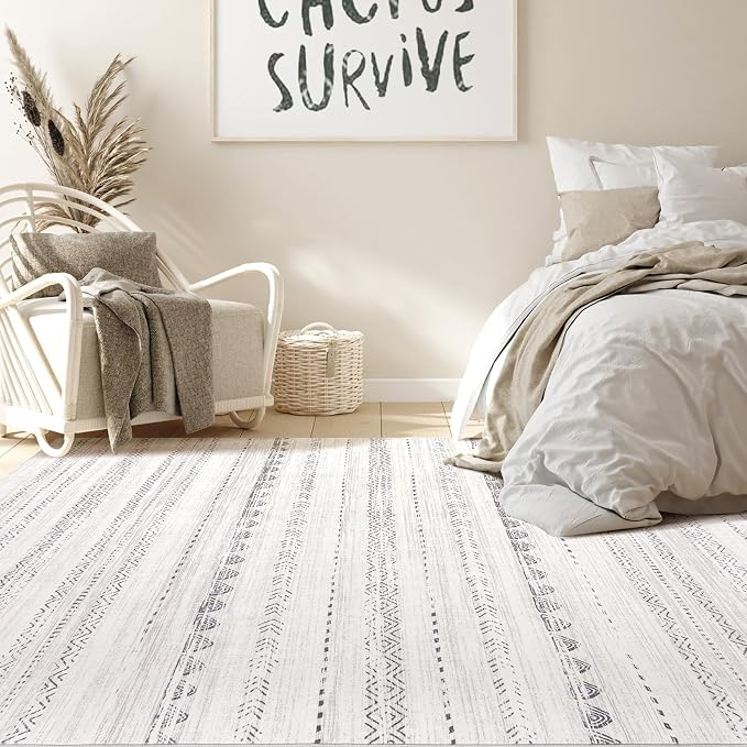 Nakagishi Boho 10x14 Area Rug Living Room Rugs Machine Washable Gray | Soft - Image 6