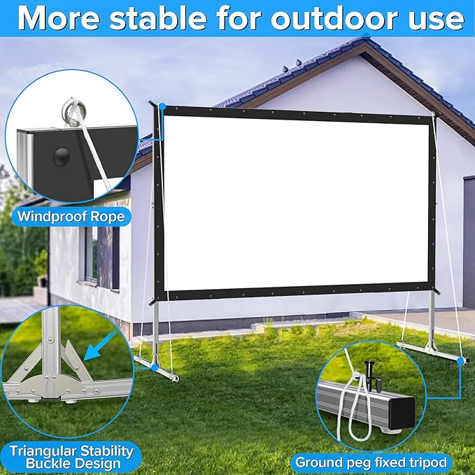 JWSIT 180 inch Projector Screen with Stand,Upgraded 3 Layers PVC 16:9 Large Outdoor Projector Screen,Portable Outdoor Movie Screen with Carrying Bag for Large Commercial Performance