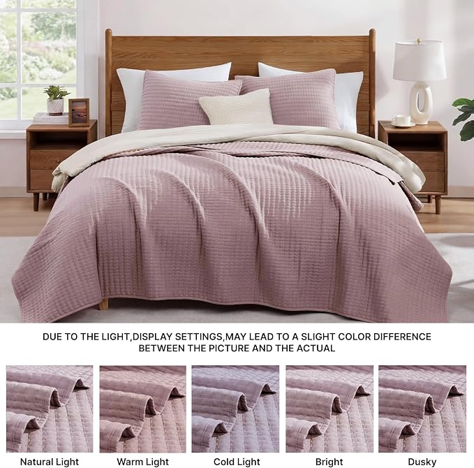 Queen Quilt-Lightweight Bedspreads Dusty Mauve Queen Size Quilt Bedding Set | - Image 7