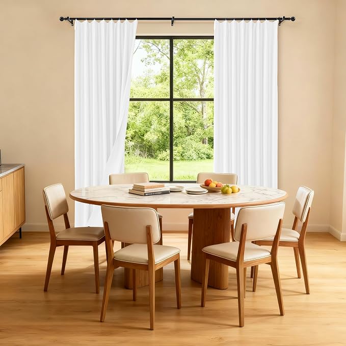 Etherealveil Pure White Pinch Pleated Semi Blackout Curtains 2P 52"x102" | Back - Image 2