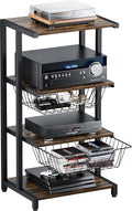 Ardier Media Stand with Two Detachable Baskets, 4-Tier AV Media Stand Corner Shelf for DVD Players/Cable Boxes/Games Consoles, Audio Storage Rack for Living Room, Gaming Room, Music Studio, Black