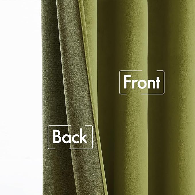MIULEE Moss Green Velvet Pinch Pleat Blackout Curtains W52 X L84 Inches | 2 - Image 6