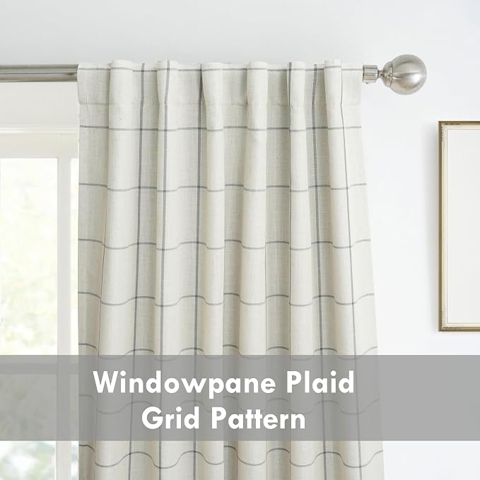DriftAway 100% Blackout Plaid Linen Curtains 84 Inches Long 2 Panels Gray | - Image 3