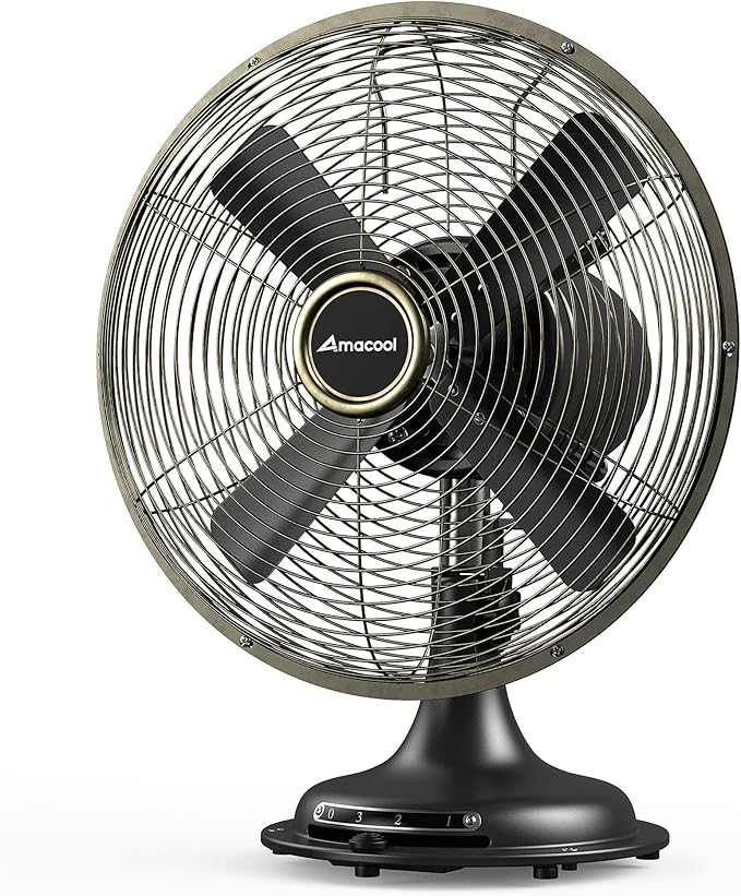 AMACOOL Oscillating Vintage Fan, All Metal 8" Retro Table Top Fan, Adjustable Head Tilt, Quiet 3 Speeds Plug-In Desk Fan for Bedroom Home Office & Kitchen