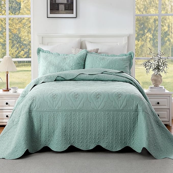Cmfshape Oversized Floral Embroidery Quilt Set, 3 Pieces Super King Quilt - Image 7