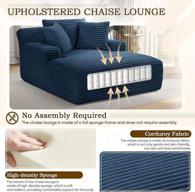 Oversized Chaise Lounge Chair Indoor, Comfy Fluffy Cloud Couch, Modern Deep - Image 3