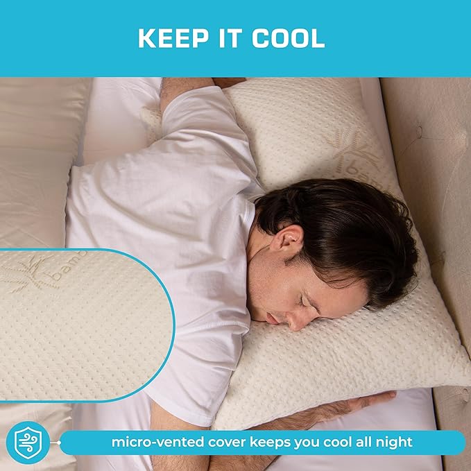 Xtreme Comforts Standard Bed Pillow for Sleeping | Adjustable Shredded Memory Foam Pillows with Removable Cooling Cover | Fluffy Pillows Support for Side, Back & Stomach Sleepers