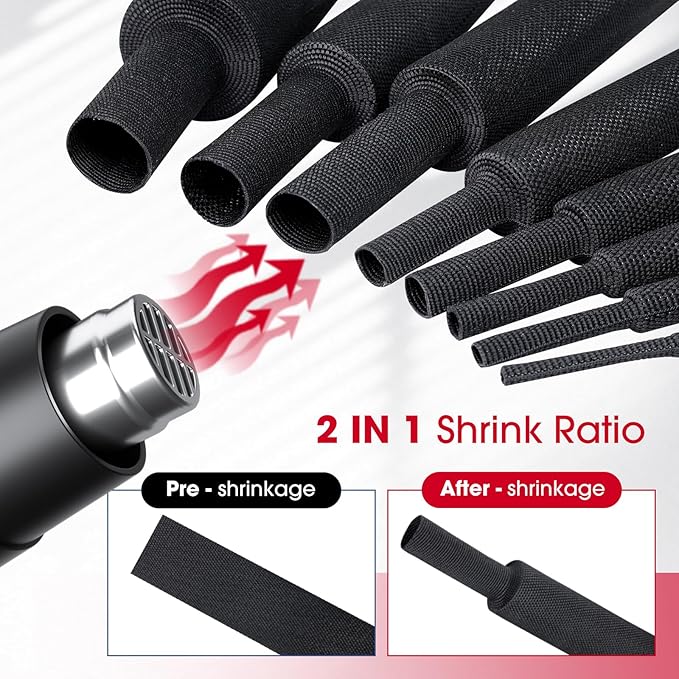 Sonoreboom 2 in 1 Heat Shrink Braided Sleeving Fabric Tubing-Ideal fit Irregular Shape Hose/Cable/Wire (1-1/8"(29mm), 22FT)