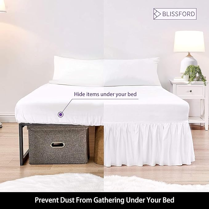 BLISSFORD White Bed Skirt Full Size 18 inch Drop - with Split Corners - Cotton Blend Ruffle Bed Skirt, Dust Ruffle with Platform, White Full Size Bedskirt, Machine Washable