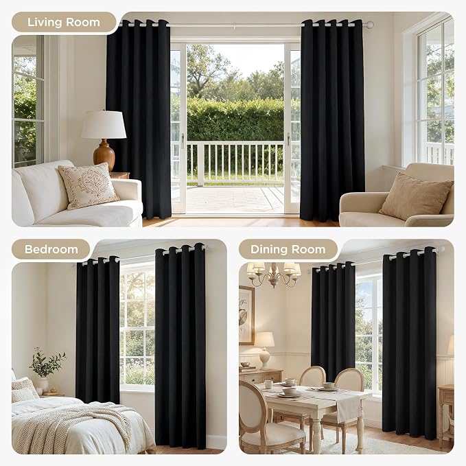 Joydeco Black 100% Blackout Curtains - Image 7