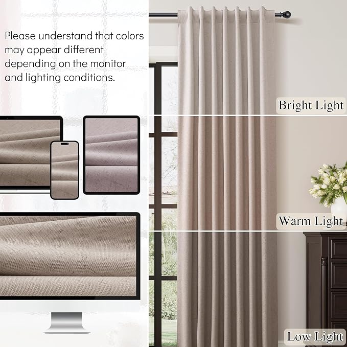 Taupe 100% Blackout Linen Curtains - Image 7