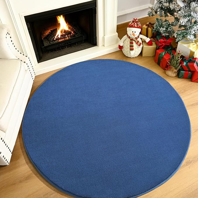 Blue Round Area Rug 4ft Washable Circle Rug - Image 9