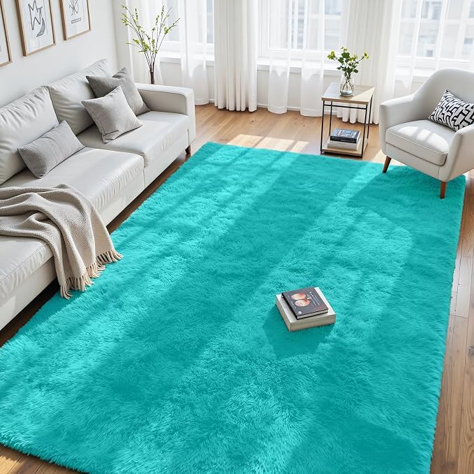 8x10 Fluffy Area Rug for Living Room: Non-Slip Turquoise Bedroom Carpet | Ultra by Oriannal