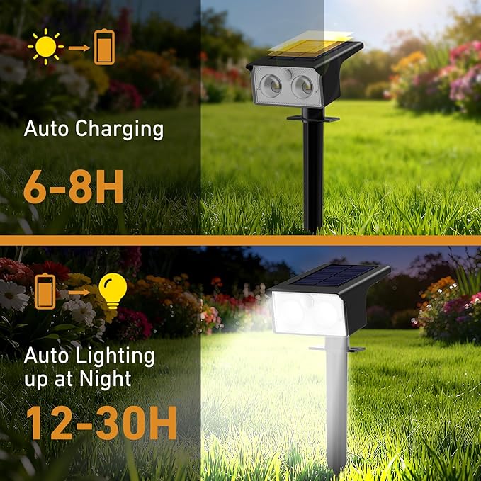 btfarm Solar Spot Lights Outdoor Waterproof, 2 Pack/3 Modes Motion Sensor Lights, Solar Powered Spotlights 2-in-1 Auto On/Off for Outside Pathway Yard Garden Landscape Lighting, Cool White