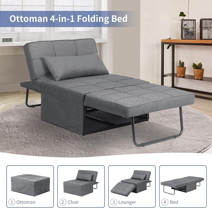 Sofa Bed, Convertible Chair 4 in 1 Multi-Function Modern Folding Ottoman Guest - Image 6