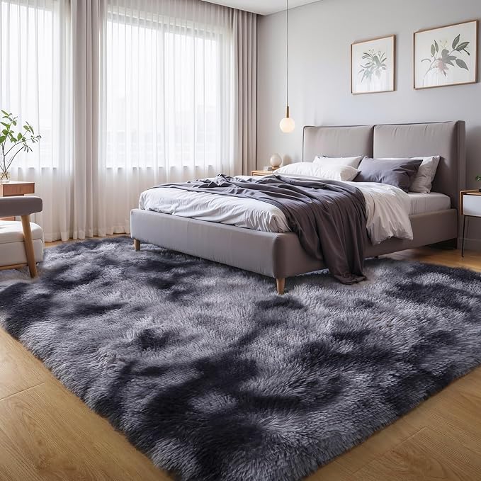 5x7 Thick Tie-dye Dark Grey Shag Rug - Image 7