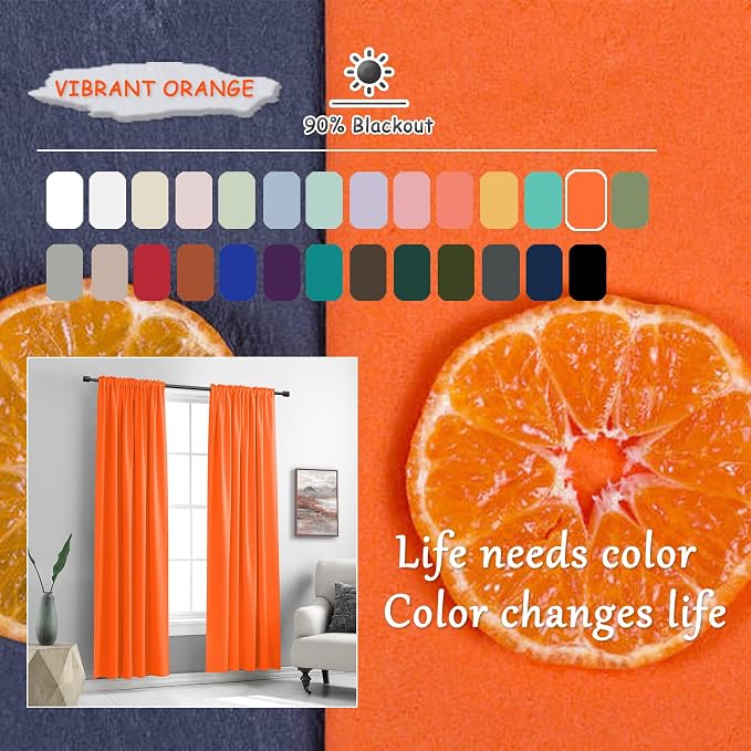 Extra 108 Inch Long Vibrant Orange Curtains - Image 5
