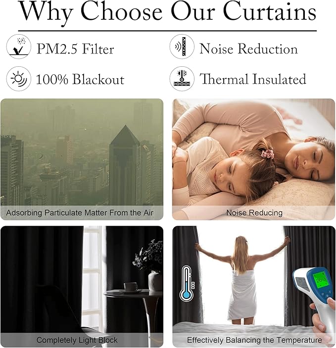 RYB HOME 4 in 1 Set Dust Filter - Soundproof - Blackout - Insulating, Energy Efficiency Linen Curtains for Kids Bedroom Living Room Divider Apartment Hotel Office Theatre, White, W 52 x L 84, 2 Pcs