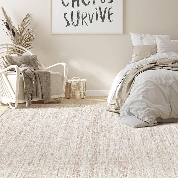 Nakagishi Boho 6x9 Area Rug Living Room Rugs Machine Washable Beige | Soft - Image 7