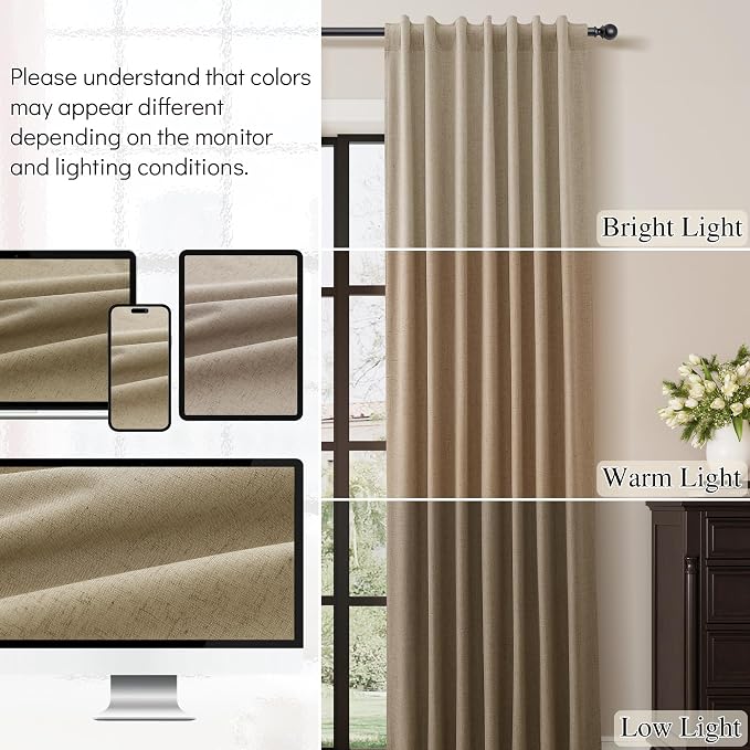 Khaki Linen 100% Blackout Curtains - Image 7