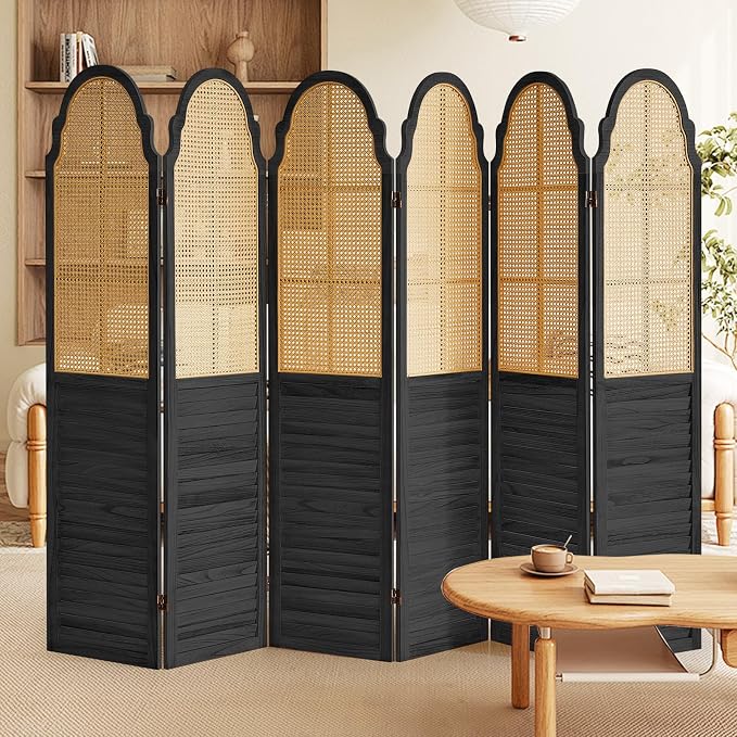 Wood Room Divider 6 Panel, Folding Privacy Screen, Rattan Room Divider Wall - Image 6