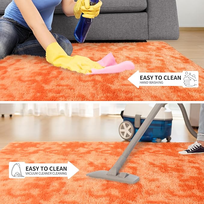 Orange Area Rugs for Living Room Bedroom, 4x6 Fluffy Shaggy Fuzzy Rug for Kids - Image 6