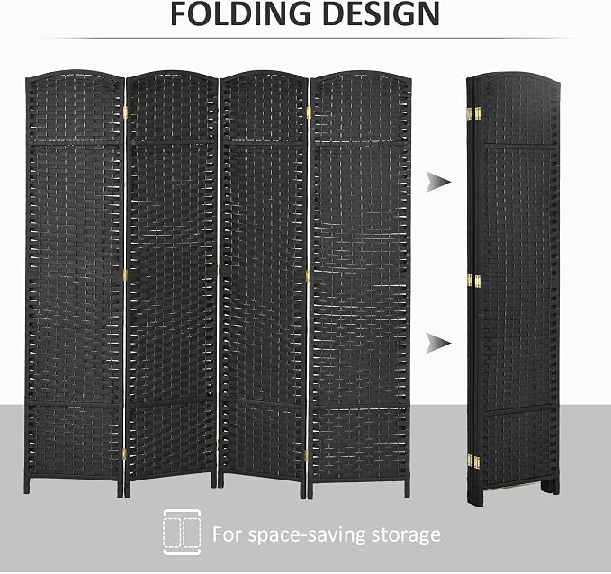 HOMCOM Room Divider 4 Panel Folding Privacy Screen 5.6' Tall Nature Wood | - Image 4