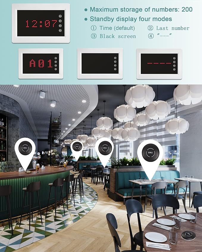 Wireless Calling System Restaurant Pager System Caregiver Pager for Patient Nurse Alert with 1 Number Display and 10 Waterproof Call Buttons for Elderly Clinic Nursing Center Hospital