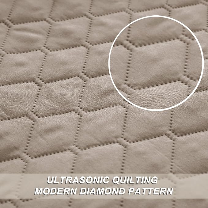 Exclusivo Mezcla Reversible Full Queen Quilt Bedding Set, Taupe | Lightweight - Image 4