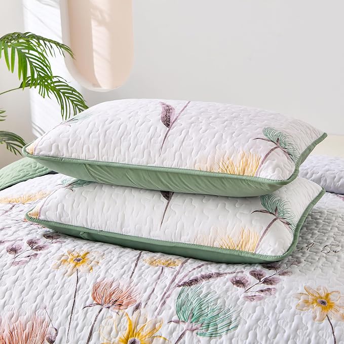 Dinjoy King Size Quilt Set, Boho Floral Quilts Coverlet Set, 3 Pieces | Boho - Image 7