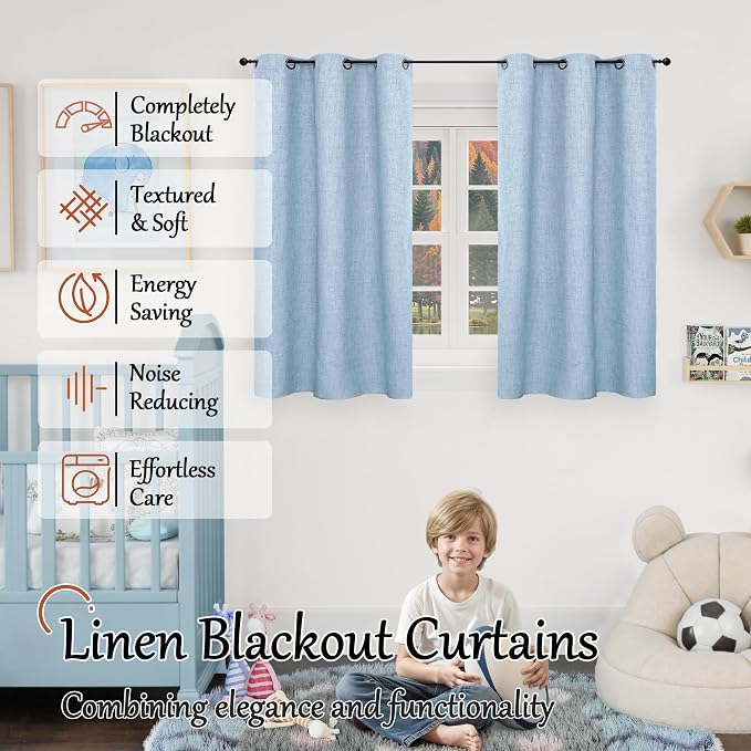 Short Blue Blackout Curtains 40 Inch Long Each 38 Wide 2 Panels | Thermal - Image 2
