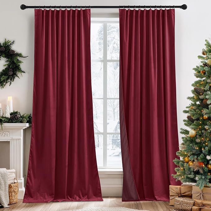 RYB HOME Burgundy Velvet Curtains 90 inches by RYBHOME