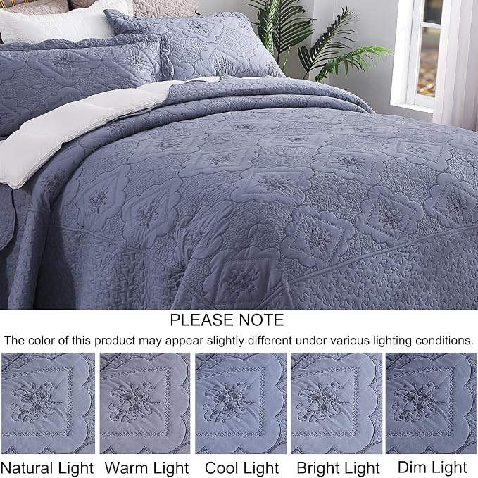 Cmfshape Oversized Floral Embroidery Quilt Set, 3 Pieces Super King Quilt - Image 6