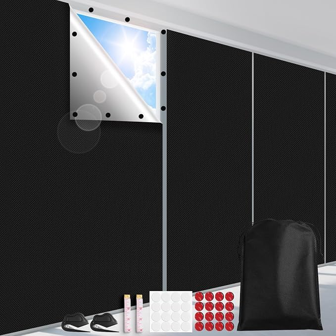 FADOTY 100% Blackout Curtains 2 Pack, No Drill, Sun Heat Light Blocker by FADOTY