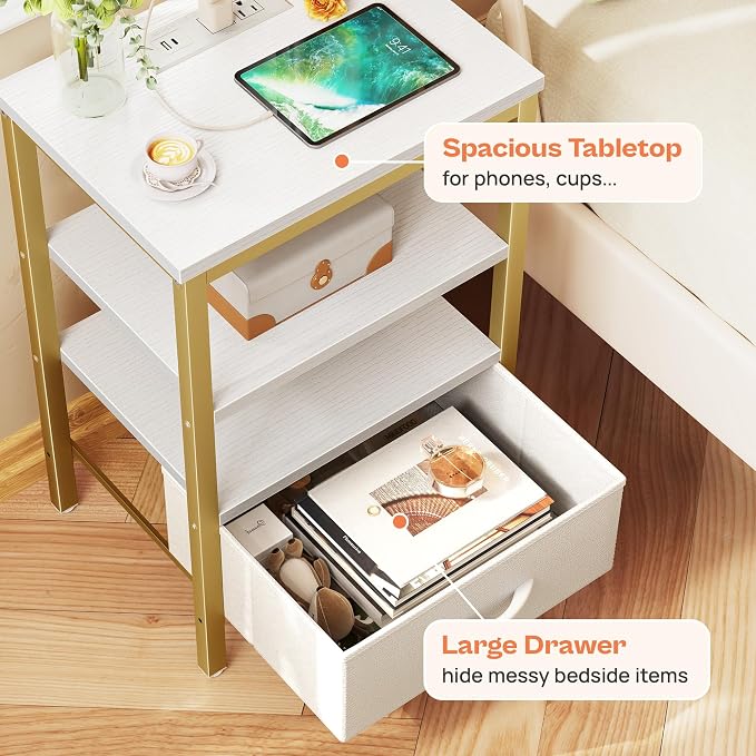 SUPERJARE Nightstand with Charging Station, USB-C Port, Bedside Table | Night - Image 5