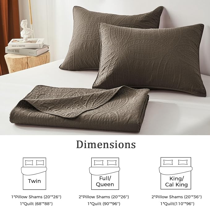 akkialla Mocha Brown King/Cal King Quilt Set, Ultrasonic Lightweight Bedspread - Image 6