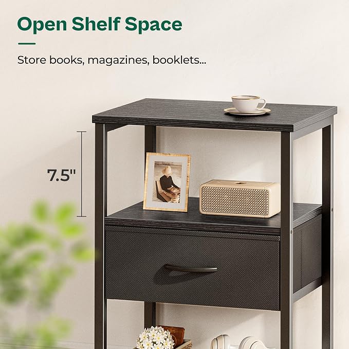 Huuger Night Stand with 2 Drawers, Bed Side Table with Open Shelf | Bedroom - Image 7