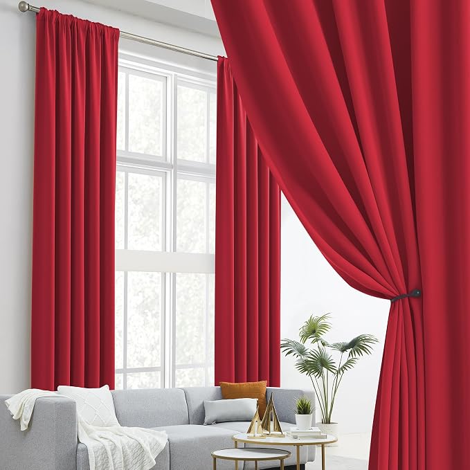 Extra Long 132 Inch Curtains Red Back Tab Loop Pocket Thermal Insulated - Image 2