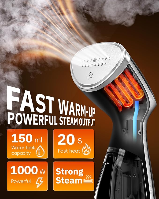 OGHom Steamer for Clothes, Portable Handheld Garment Wrinkle Remover, 1000W Fabric Steamer, Strong Penetrating Steam, for Home, Office (ONLY FOR 120V) -Black