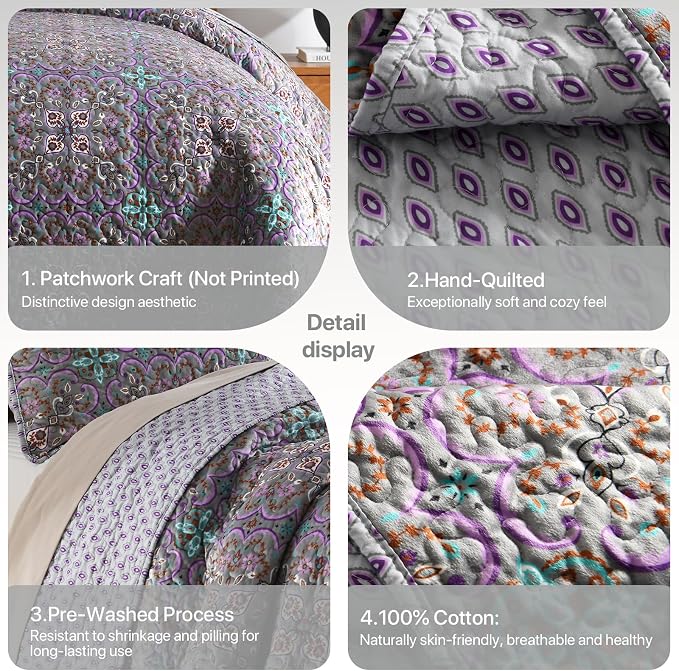 Boho Quilt King Set, 3-Piece Bedspread - Image 3