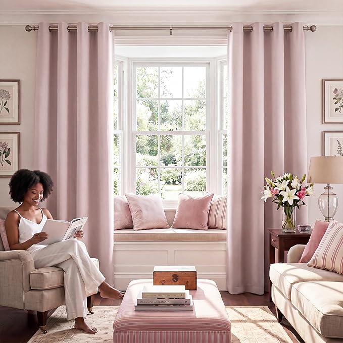 NICETOWN 100% Blackout Window Curtain Panels 84" Long, Blush Pink, 2 Pieces - Image 3