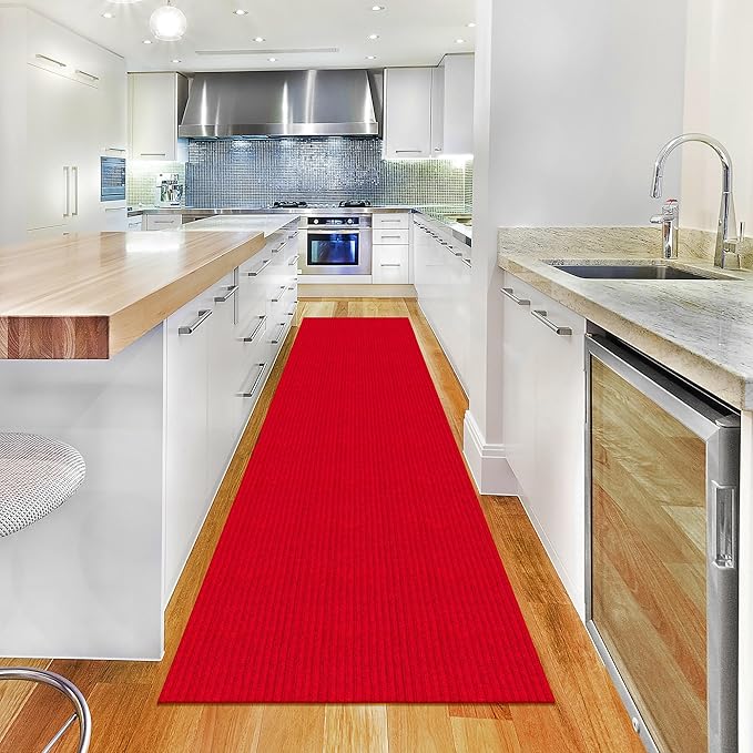 Ottomanson 2'7" x 51' Hallway Runner with Scraper Pile Extra Durable Non-Slip Rug Mat for Indoor & Outdoor Use - Ideal for Kitchen, Entryway, Patio & Garage - High-Traffic Carpet, Red