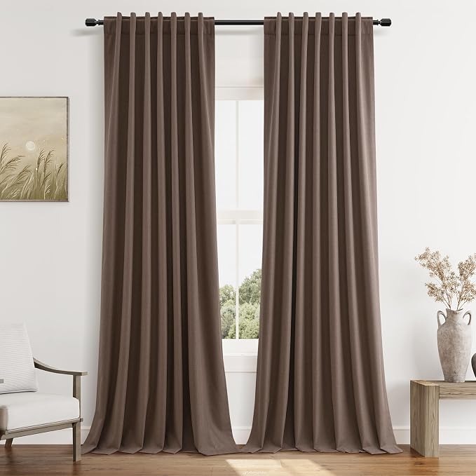 Mocha Mousse 100% Blackout Linen Curtains 96 Inch Length 2 Panels Set by Guken