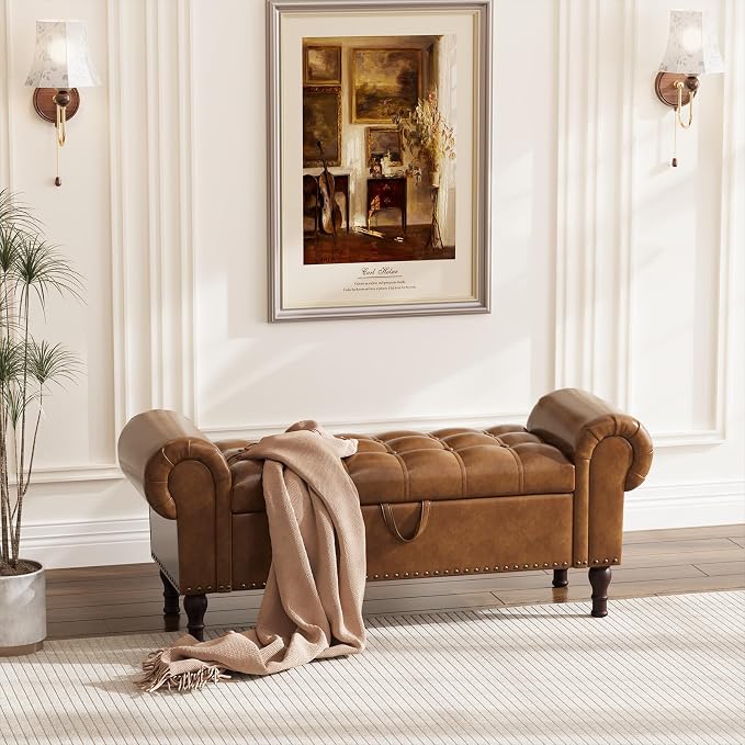 Apicizon 50" Bench with Storage, Upholstered Tufted Button Bedroom Bench with - Image 9