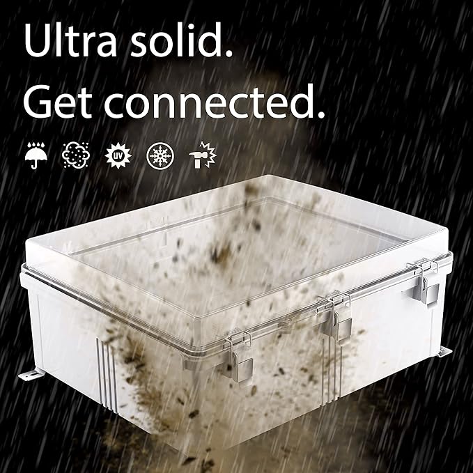Gratury Junction Box, IP67 Waterproof Plastic Enclosure for Electrical Project, Hinged Grey Cover, Includes Mounting Plate and Wall Bracket (Transparent Cover, 20"×16.1"×7.9")