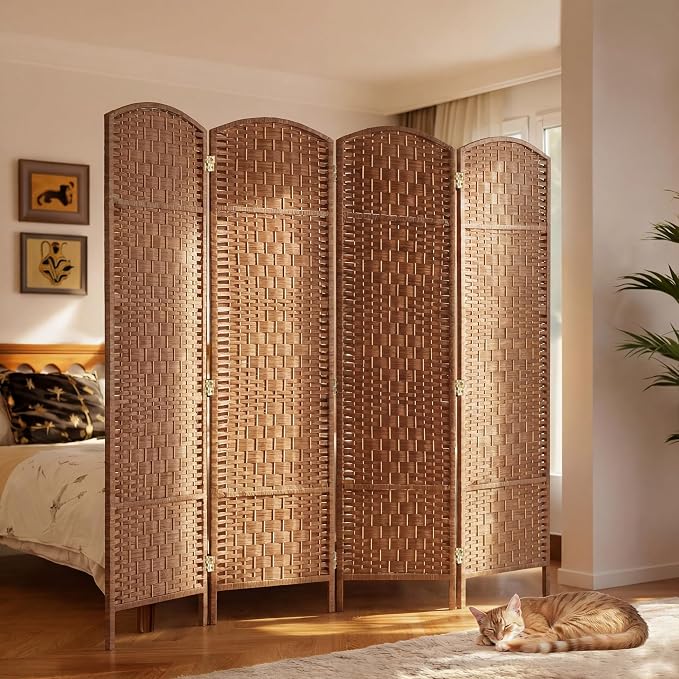 HOMCOM Room Divider 4-Panel, 6FT-Tall Folding Privacy Screen, Natural | - Image 8