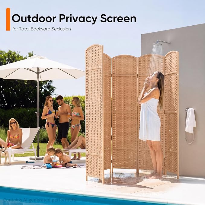 Outdoor Privacy Screen 6-Panel Folding Room Divider Space Partition | 67"H 96"W - Image 7