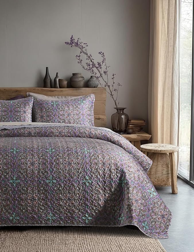 Boho Quilt King Set, 3-Piece Bedspread by TEXSTEAD